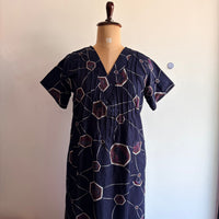 Navy-Blue Printed V-Neck Alfine Churidar Cut Nighty | Free Size | Chest Width 44″| Length 56″