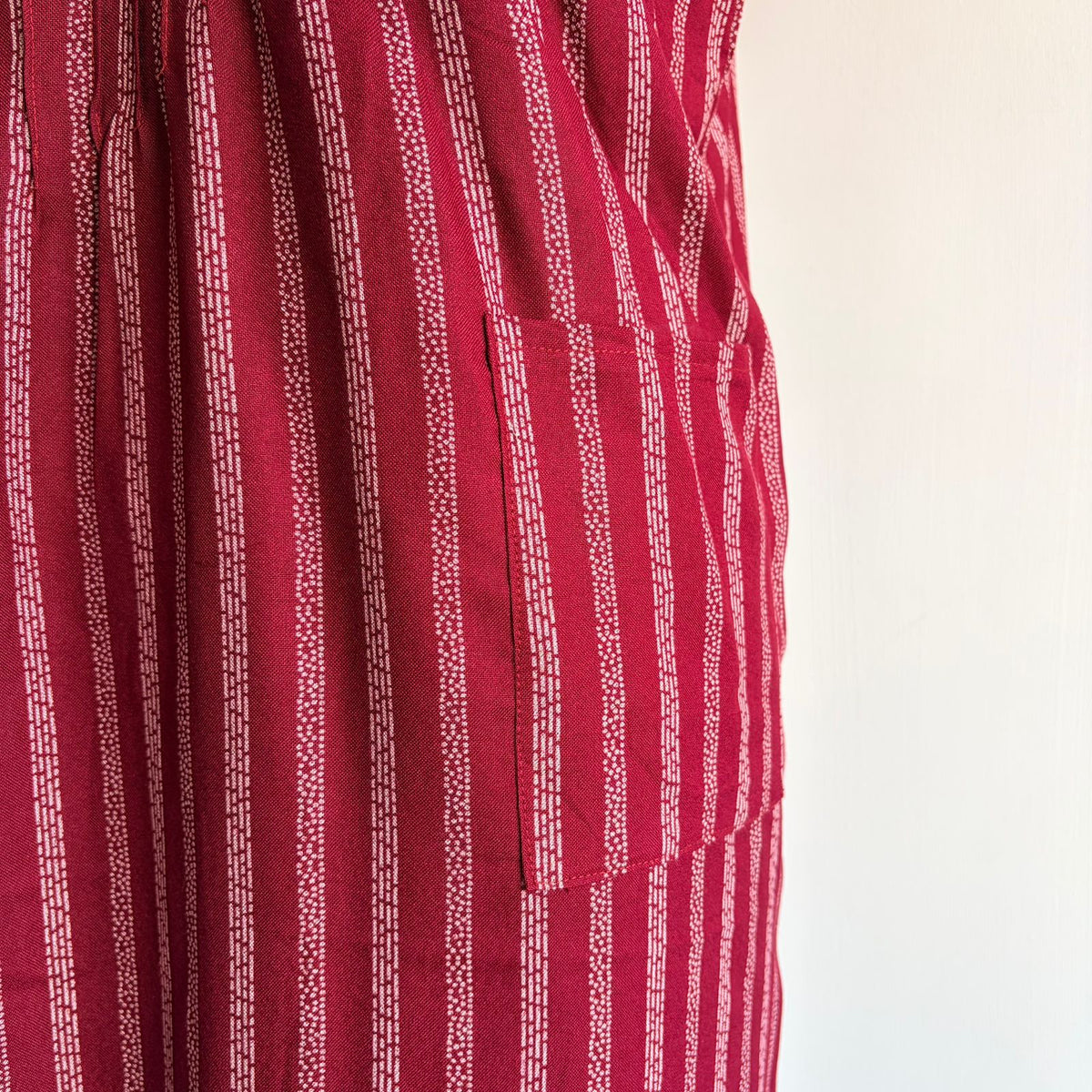 Maroon Stripes Printed V-Neck Alfine Churidar Cut Nighty | Free Size | Chest Width 44″| Length 56″