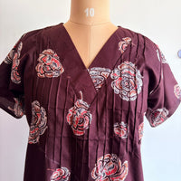 Coffee Brown Floral Printed V-Neck Alfine Churidar Cut Nighty | Free Size | Chest Width 44″| Length 56″