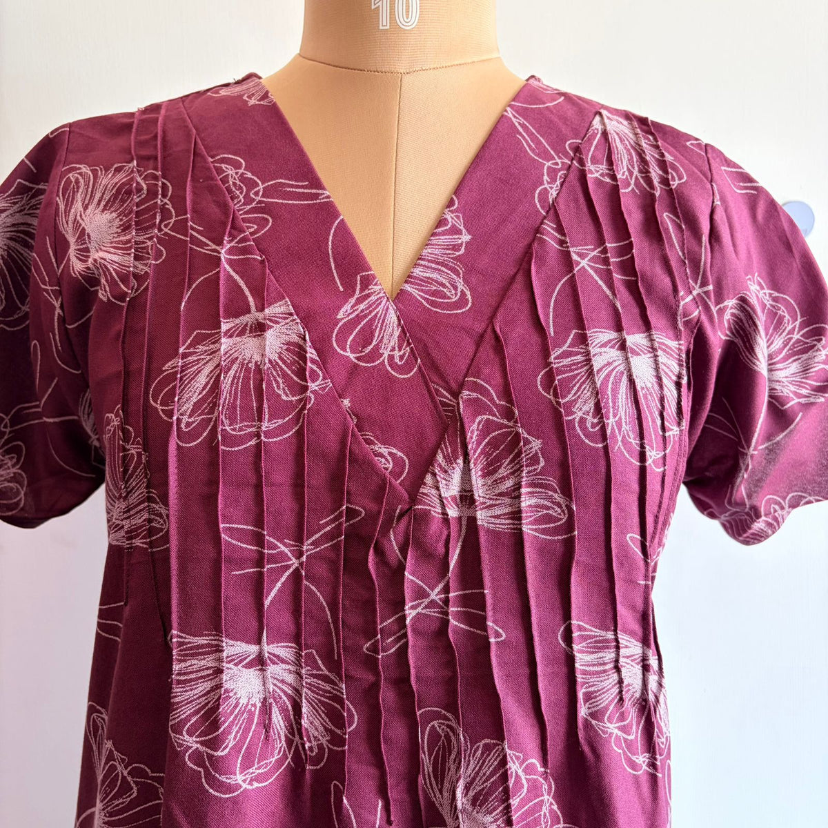 Mauve Floral Printed V-Neck Alfine 60 Inch Length Churidar Cut Nighty | Free Size | Chest Width 44″| Length 60″