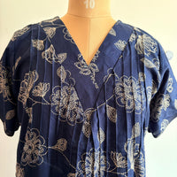 Navy-Blue Floral Printed V-Neck Alfine Churidar Cut Nighty | Free Size | Chest Width 44″| Length 56″