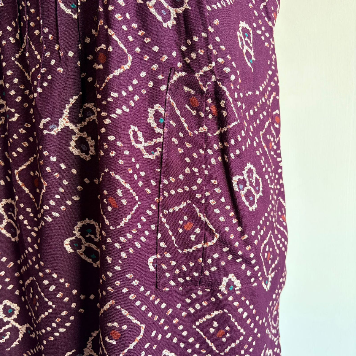 Violet Bandhani Printed V-Neck Alfine Churidar Cut Nighty | Free Size | Chest Width 44″| Length 56″