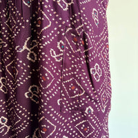Violet Bandhani Printed V-Neck Alfine Churidar Cut Nighty | Free Size | Chest Width 44″| Length 56″