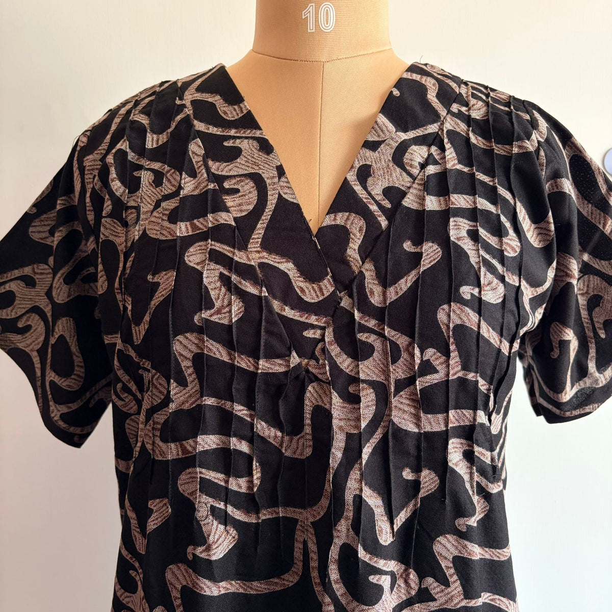 Brown And Black Printed V-Neck Alfine Churidar Cut Nighty | Free Size | Chest Width 44″| Length 56″