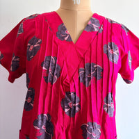 Pink Floral Printed V-Neck Alfine Churidar Cut Nighty | Free Size | Chest Width 44″| Length 56″