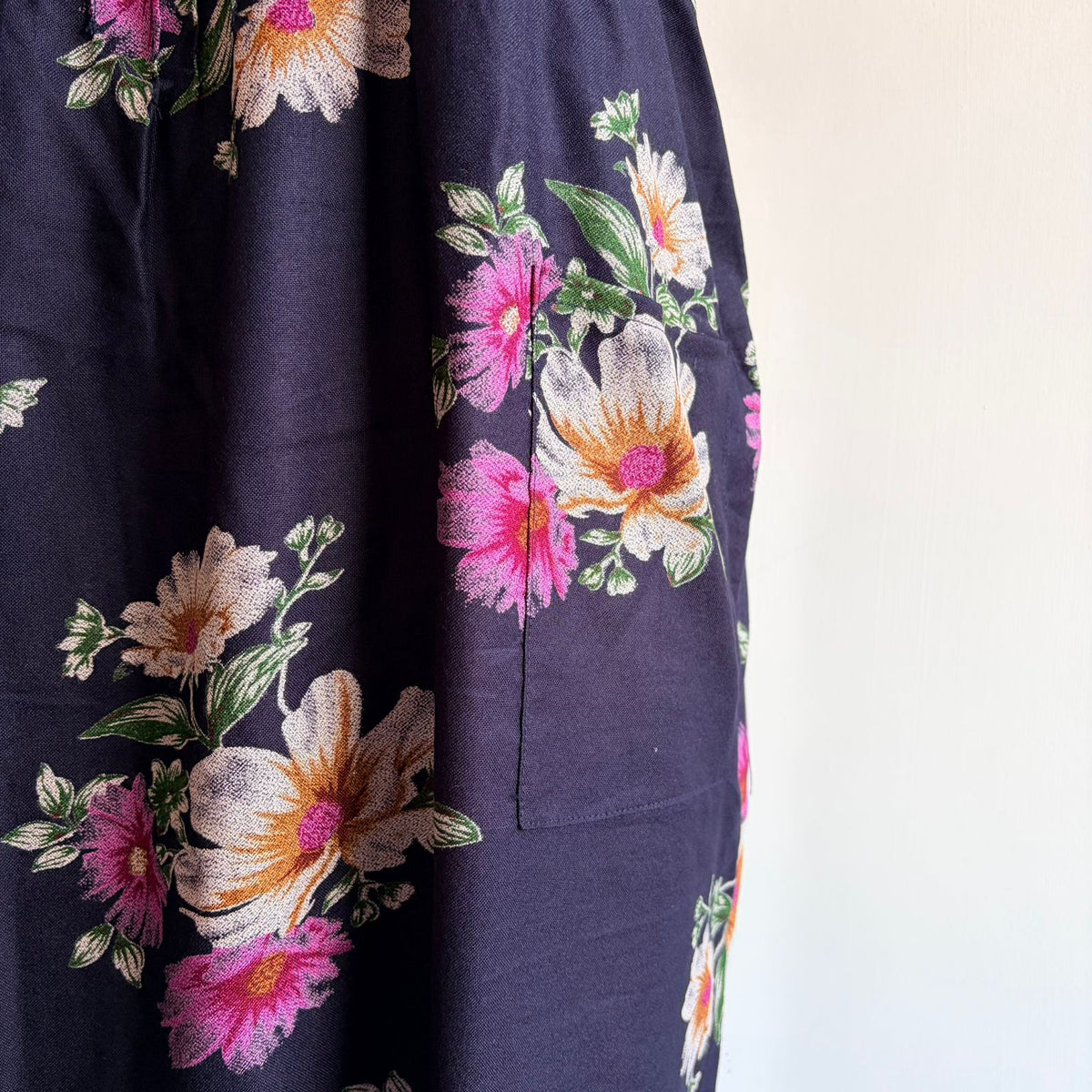 Navy-Blue Floral Printed V-Neck Alfine 60 Inch Length Churidar Cut Nighty | Free Size | Chest Width 44″| Length 60″