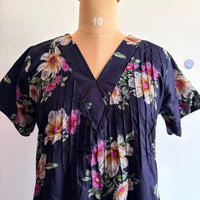 Navy-Blue Floral Printed V-Neck Alfine 60 Inch Length Churidar Cut Nighty | Free Size | Chest Width 44″| Length 60″
