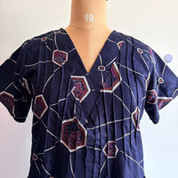 Navy-Blue Printed V-Neck Alfine Churidar Cut Nighty | Free Size | Chest Width 44″| Length 56″