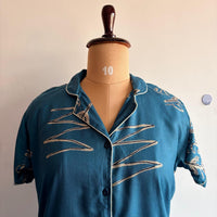 Blue Printed Alpine Full Open Long Polo Shirt Dress | Side Pocket | Free Size | Chest Width 44″| Length 44″