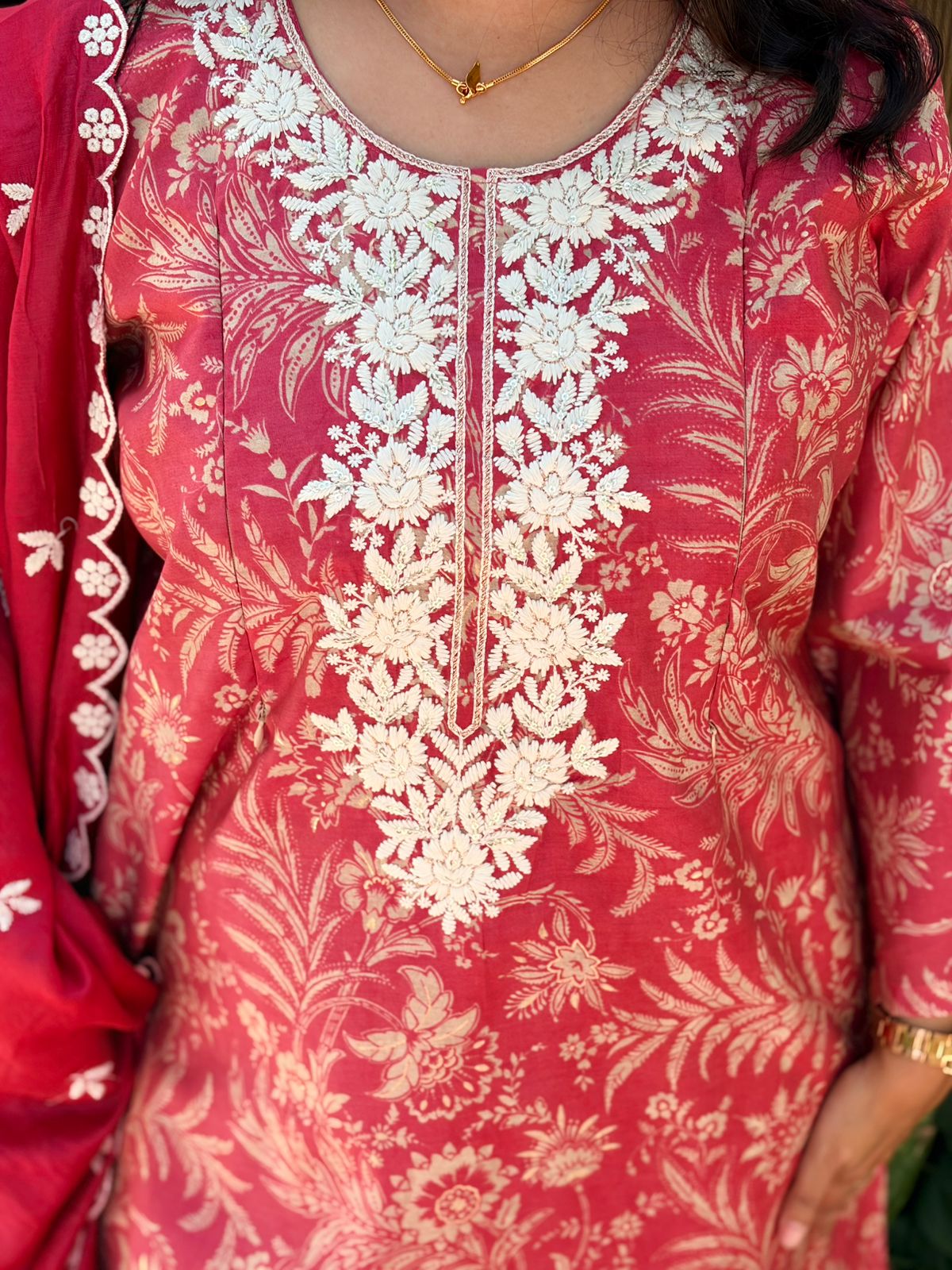Mauve Pink Floral Printed Chikankari Embroidered Vatican Silk Feeding 3 Piece Set With Pant And Dupatta | Free size
