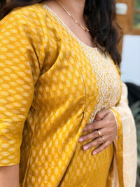Yellow Printed Embroidered Cotton Silk Feeding 3 Piece Set With Pant And Dupatta | Free size