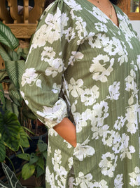 Olive Green Floral Printed Cotton Slub V - Neck Feeding Kurti Co-ord Set With Centre Long Invisible Zip| Palazzo Pant | Free Size
