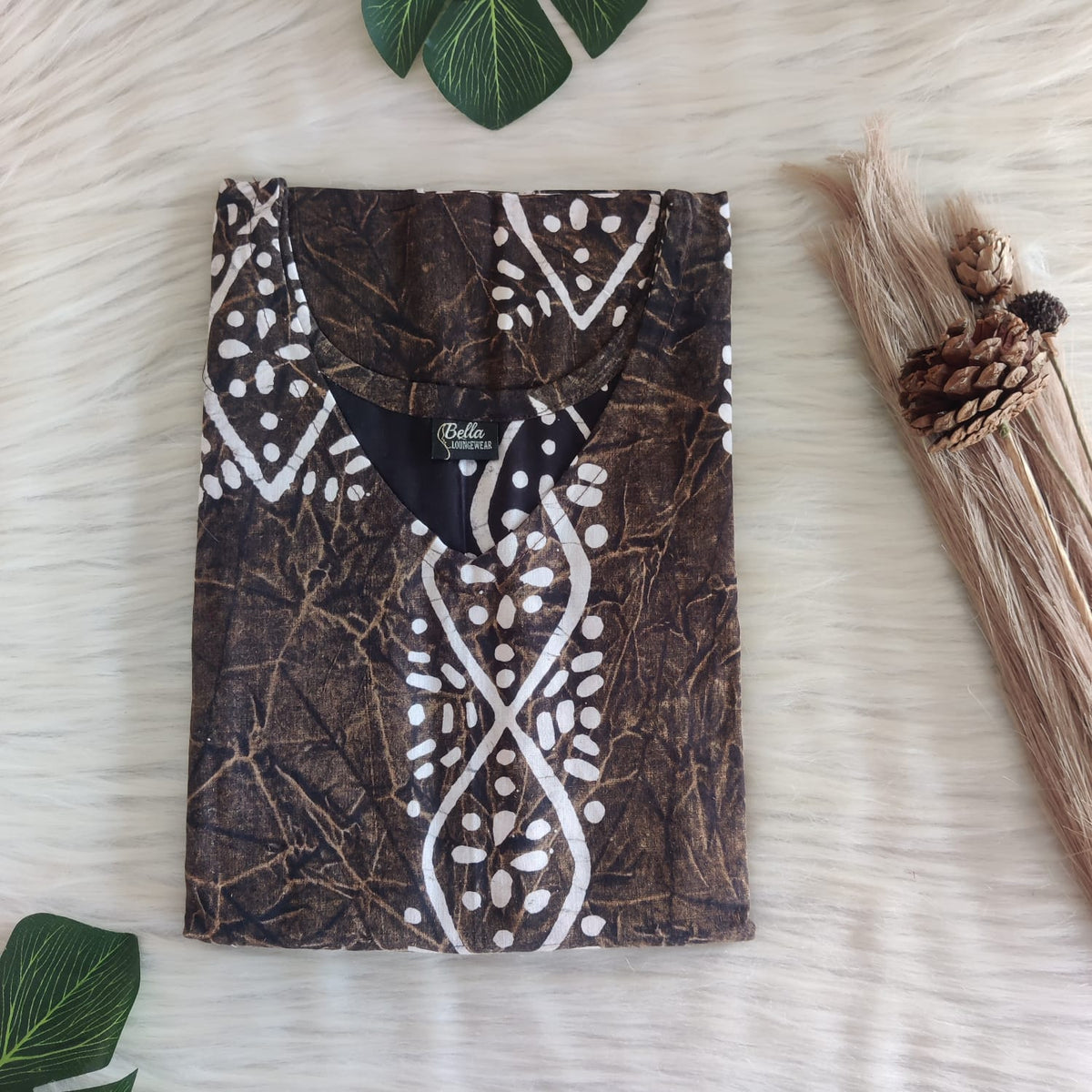 Brown Printed Black Cotton Non Feeding Kaftan | Free Size | Chest Width 44″| Length 56″