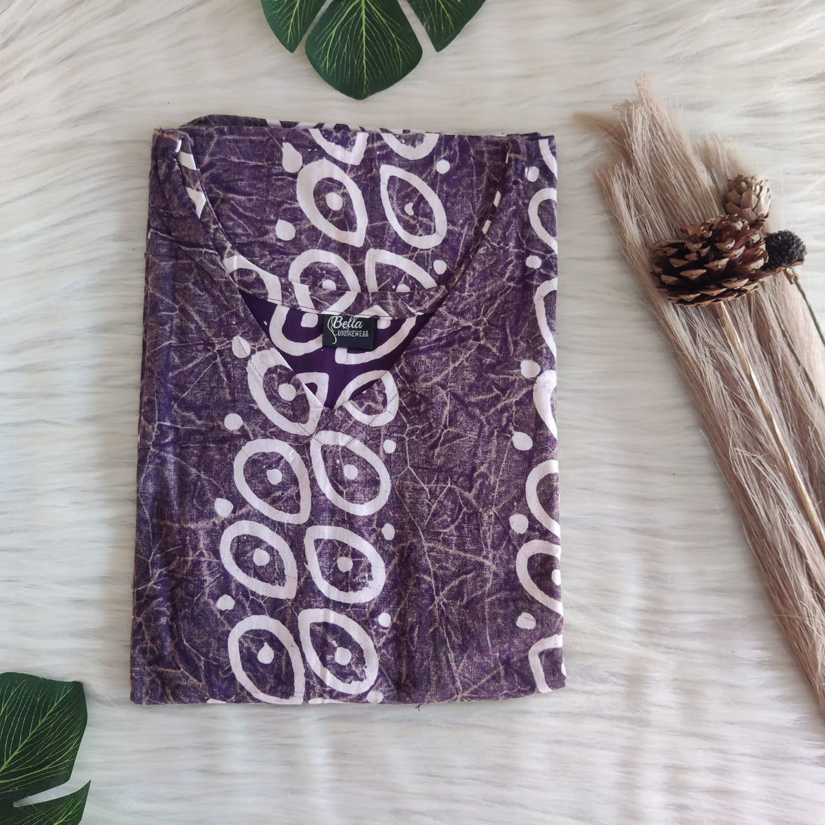 Violet Dot Printed Cotton Non Feeding Kaftan | Free Size | Chest Width 44″| Length 56″