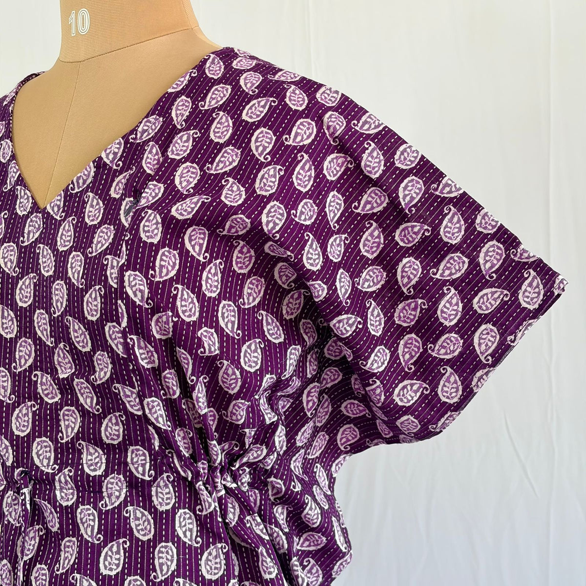 Purple Kalamkari Printed Kantha Cotton Feeding Kaftan Loungewear Pyjama Set | Free Size
