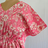 Pink Floral Printed Kantha Cotton Feeding Kaftan Loungewear Pyjama Set | Free Size