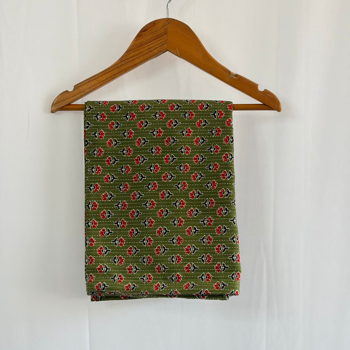 Green Floral Printed Kantha Cotton Feeding Kaftan Loungewear Pyjama Set | Free Size