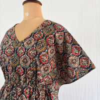 Black Ajrakh Printed Kantha Cotton Feeding Kaftan Loungewear Pyjama Set | Free Size