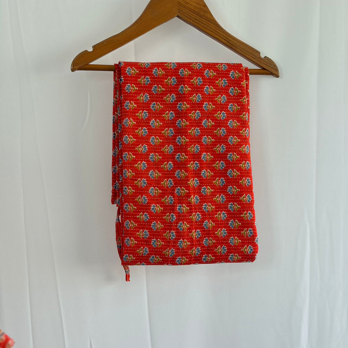 Orange Kalamkari Printed Kantha Cotton Feeding Kaftan Loungewear Pyjama Set | Free Size
