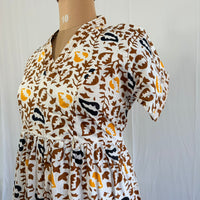 Brown And White Printed Premium Cotton V Collar Neck Short Maternity Gown | Free Size |