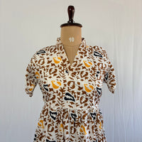 Brown And White Printed Premium Cotton V Collar Neck Short Maternity Gown | Free Size |