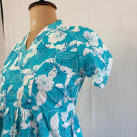 Blue Floral Printed Premium Cotton V Collar Neck Short Maternity Gown | Free Size |
