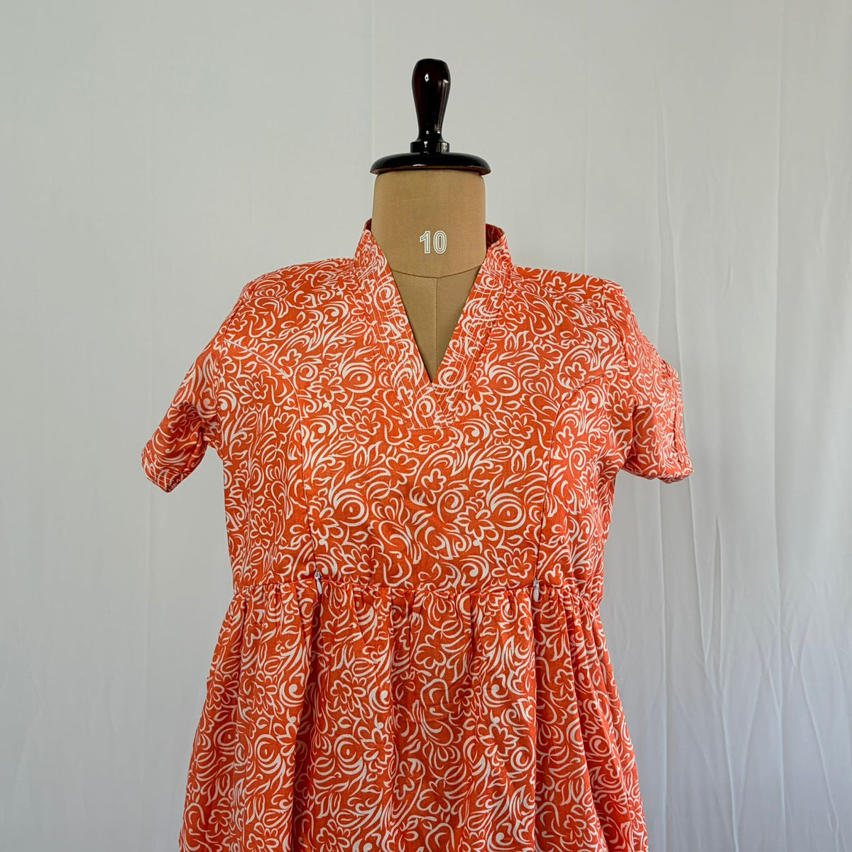 Orange Floral Printed Premium Cotton V Collar Neck Short Maternity Gown | Free Size |