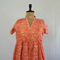 Orange Floral Printed Premium Cotton V Collar Neck Short Maternity Gown | Free Size |