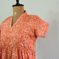 Orange Floral Printed Premium Cotton V Collar Neck Short Maternity Gown | Free Size |