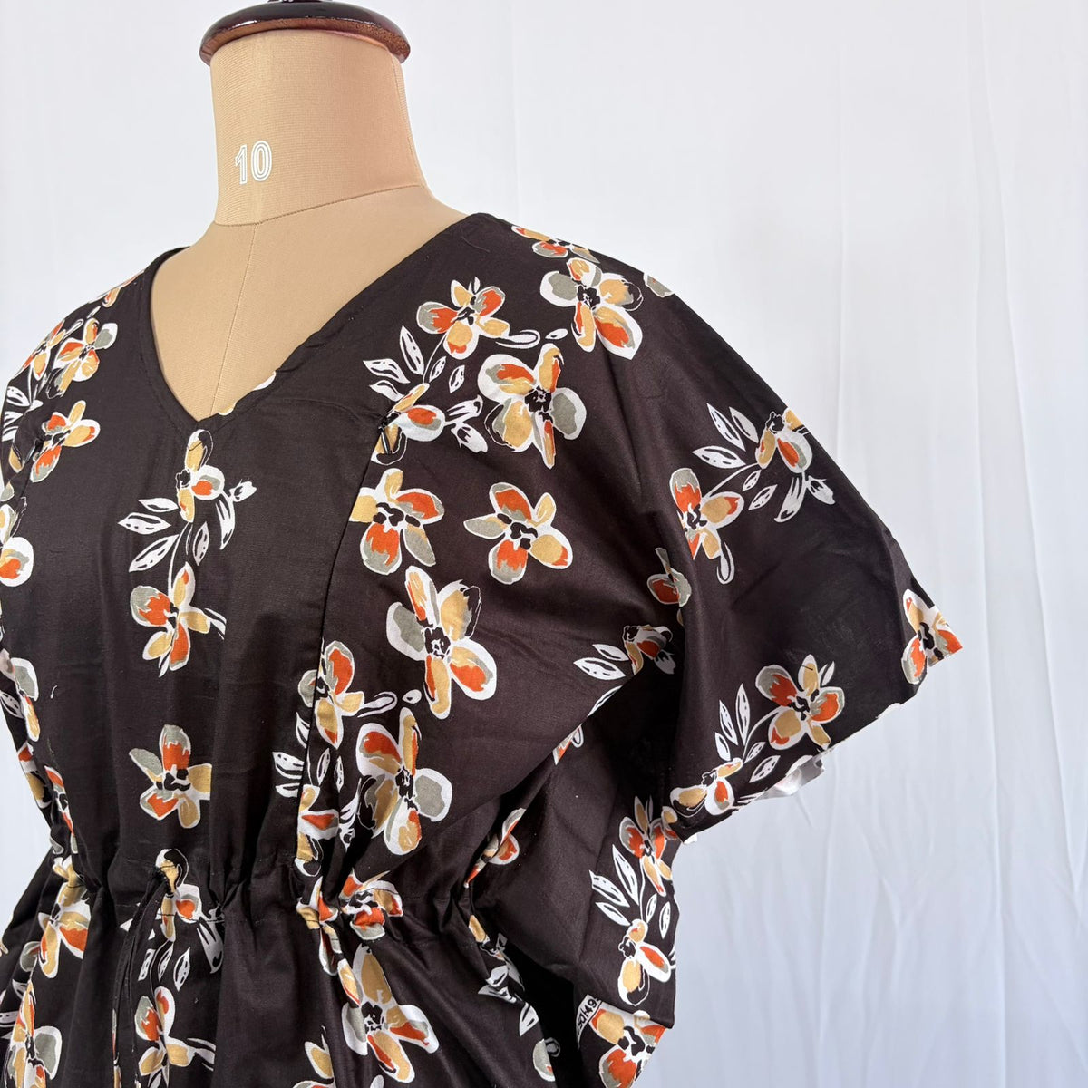 Coffee Brown Floral Printed Premium Cotton Feeding Kaftan | Free Size | Chest Width 44″| Length 56″