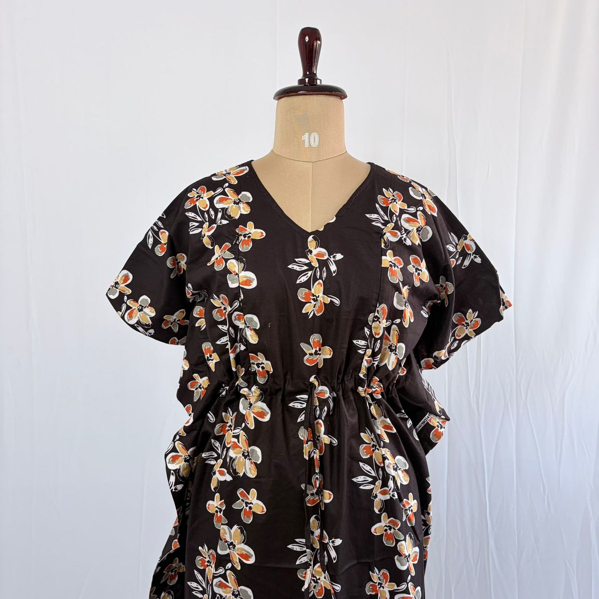 Coffee Brown Floral Printed Premium Cotton Feeding Kaftan | Free Size | Chest Width 44″| Length 56″