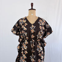 Coffee Brown Floral Printed Premium Cotton Feeding Kaftan | Free Size | Chest Width 44″| Length 56″