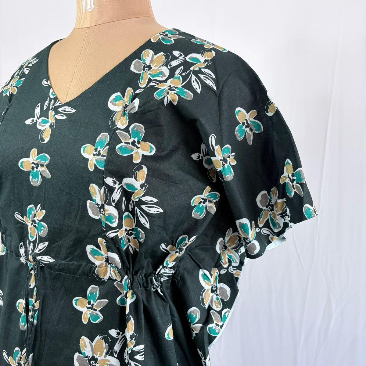 Green Floral Printed Premium Cotton Feeding Kaftan | Free Size | Chest Width 44″| Length 56″
