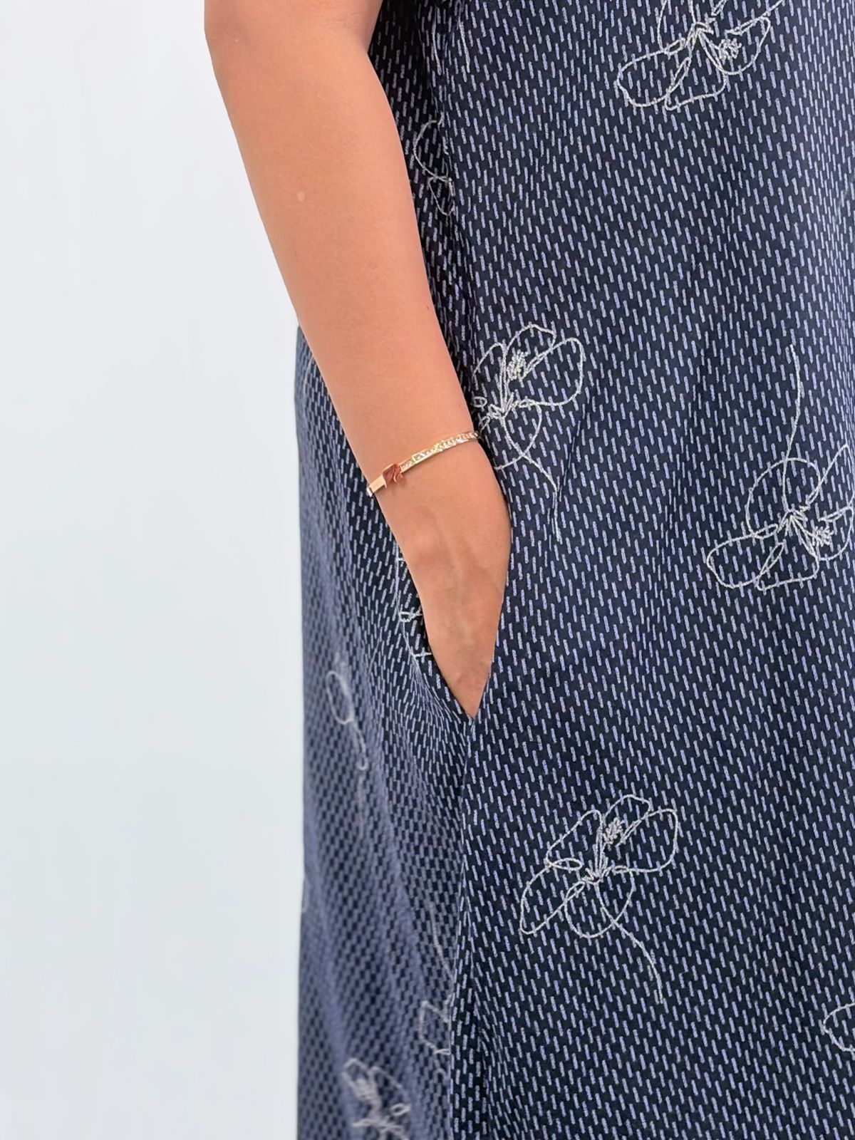 Navy-Blue Floral Printed Alpine Full Open Long Polo Shirt Dress | Side Pocket | Free Size | Chest Width 44″| Length 44″