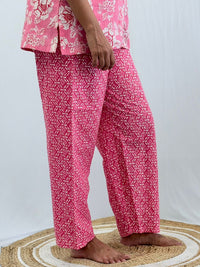Pastel Pink Floral Printed Kantha Cotton Shirt Pyjama Set | Free Size |