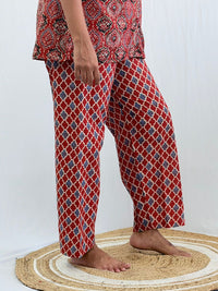 Maroon Ajrakh Printed Kantha Cotton Shirt Pyjama Set | Free Size |