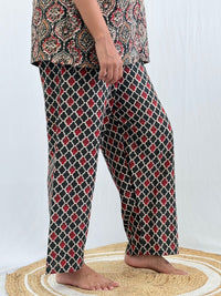 Black Ajrakh Printed Kantha Cotton Shirt Pyjama Set | Free Size |
