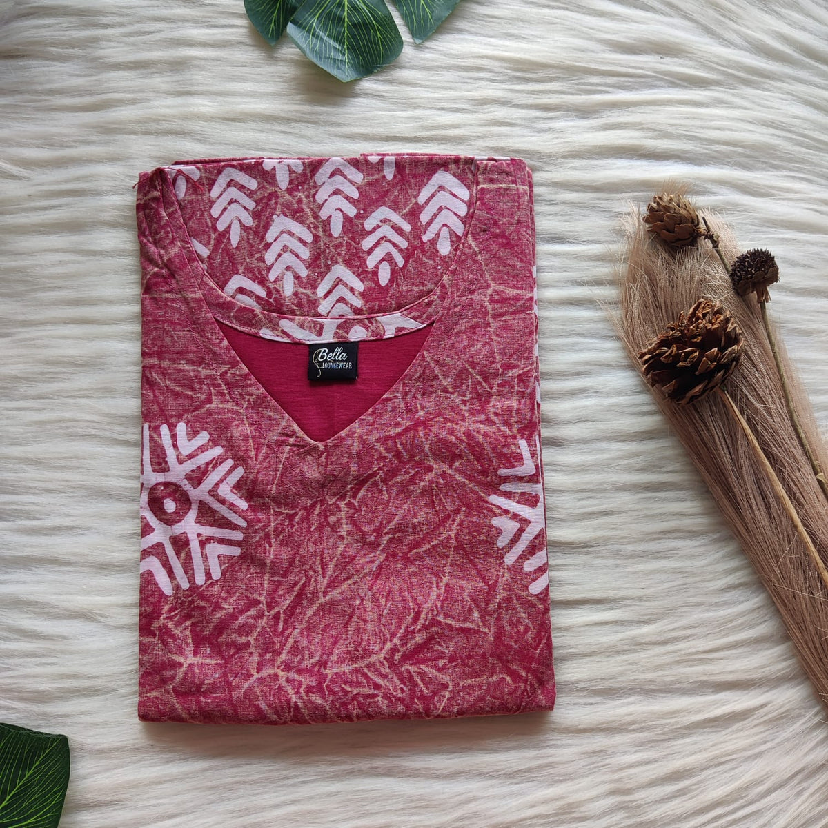 Pink Printed Cotton Non Feeding Kaftan | Free Size | Chest Width 44″| Length 56″