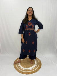 Navy Blue Ajrakh Diamond Neck Cotton Co-ord Set