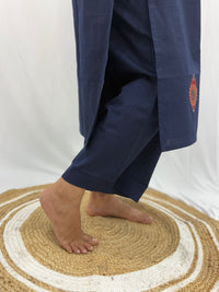 Navy Blue Ajrakh Diamond Neck Cotton Co-ord Set