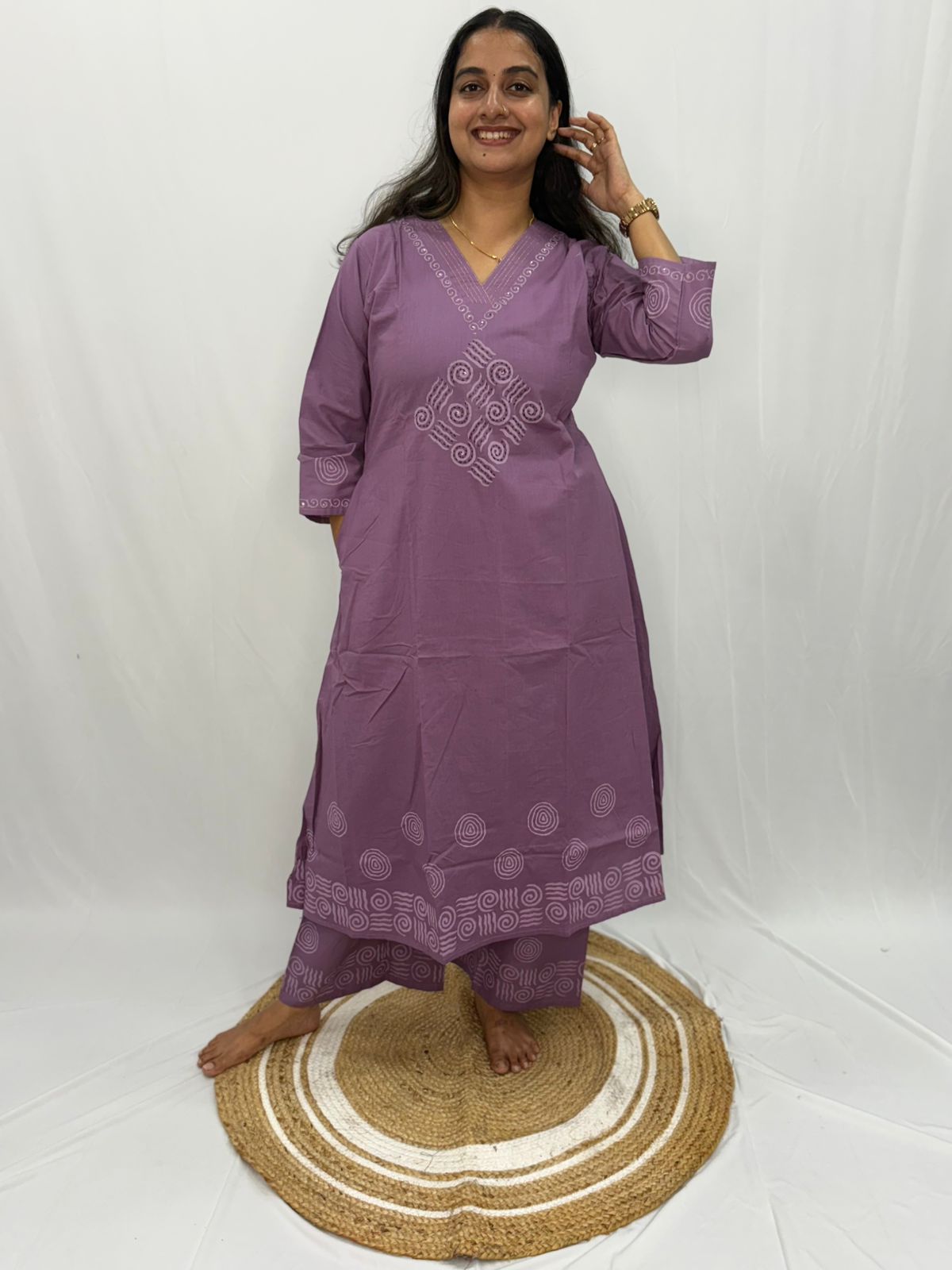 Lavender V- Neck Cotton Co-ord Set
