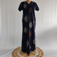 Cream Floral Printed Navy Blue V-Neck Alfine Churidar Cut Nighty | Free Size | Chest Width 44″| Length 56″