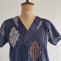 Cream Floral Printed Navy Blue V-Neck Alfine Churidar Cut Nighty | Free Size | Chest Width 44″| Length 56″