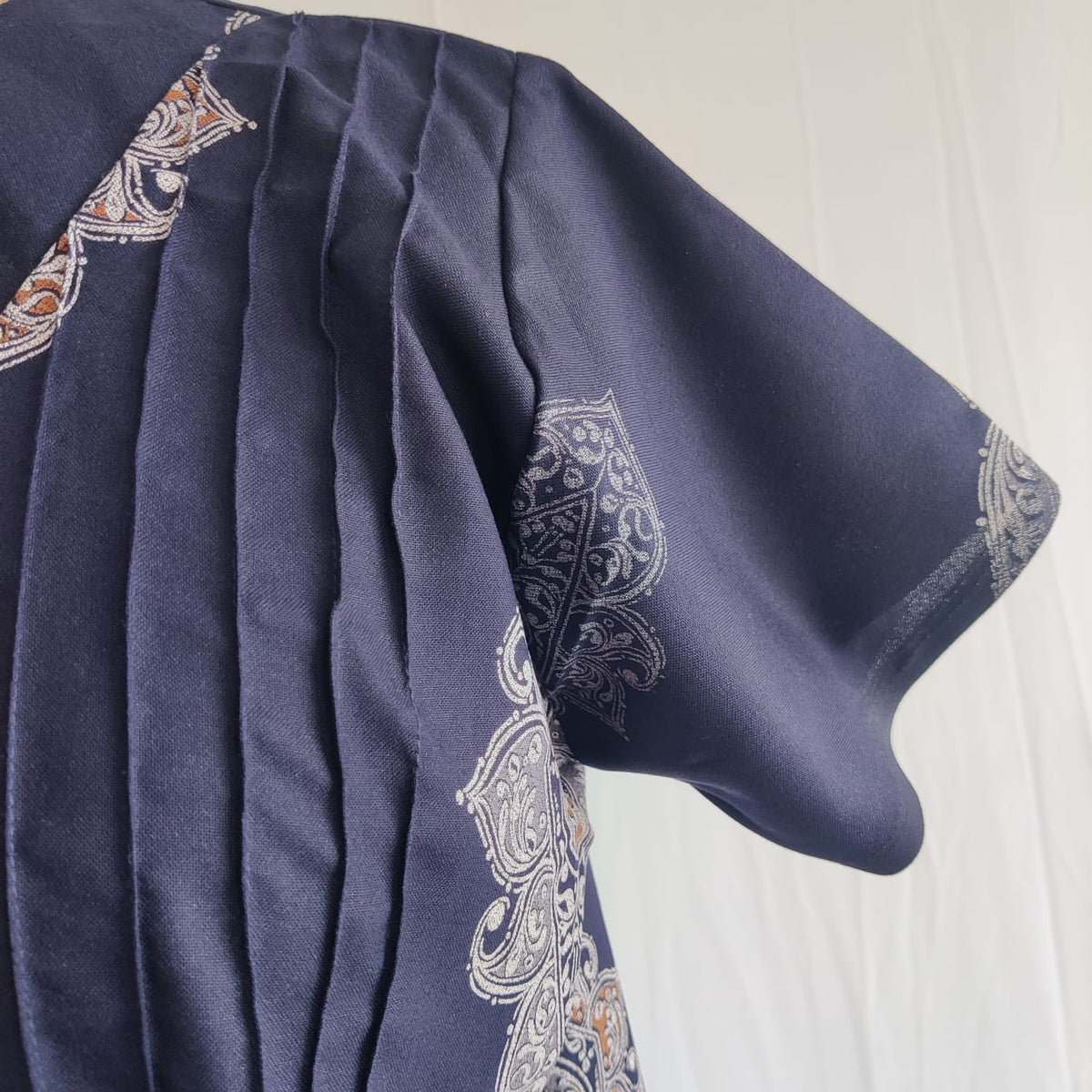 Cream Floral Printed Navy Blue V-Neck Alfine Churidar Cut Nighty | Free Size | Chest Width 44″| Length 56″