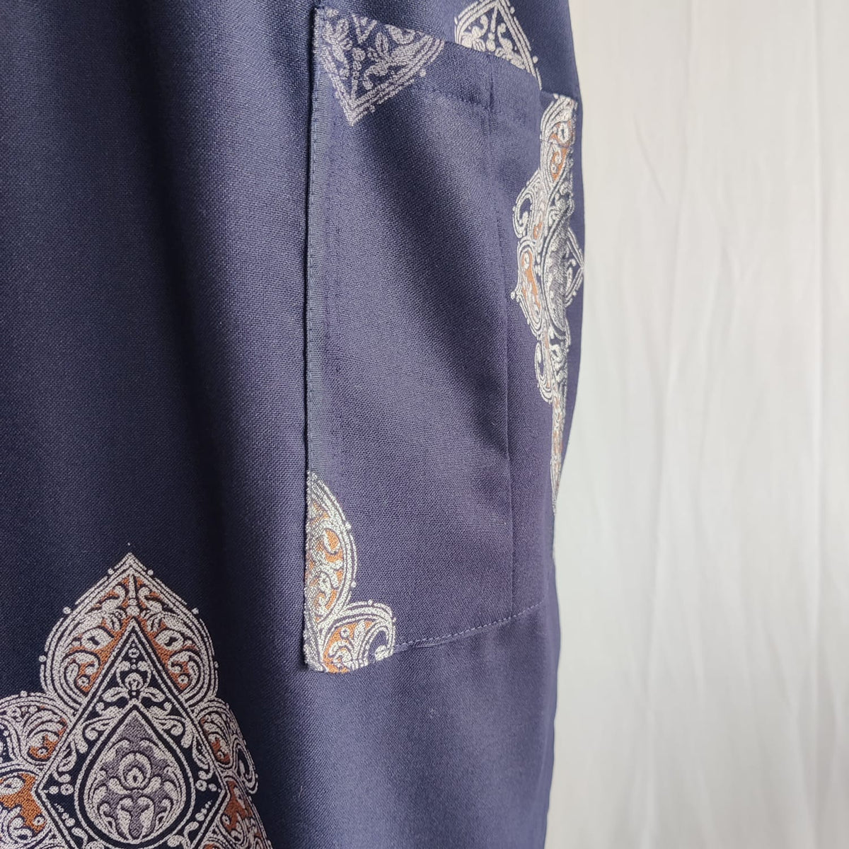 Cream Floral Printed Navy Blue V-Neck Alfine Churidar Cut Nighty | Free Size | Chest Width 44″| Length 56″
