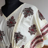 Orange Floral Printed Ivory Premium Cotton Feeding Kaftan | Free Size | Chest Width 44″| Length 56″
