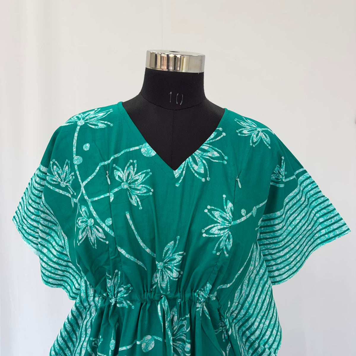 Aqua Green Floral Printed Premium Cotton Feeding Kaftan | Free Size | Chest Width 44″| Length 56″