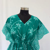 Aqua Green Floral Printed Premium Cotton Feeding Kaftan | Free Size | Chest Width 44″| Length 56″