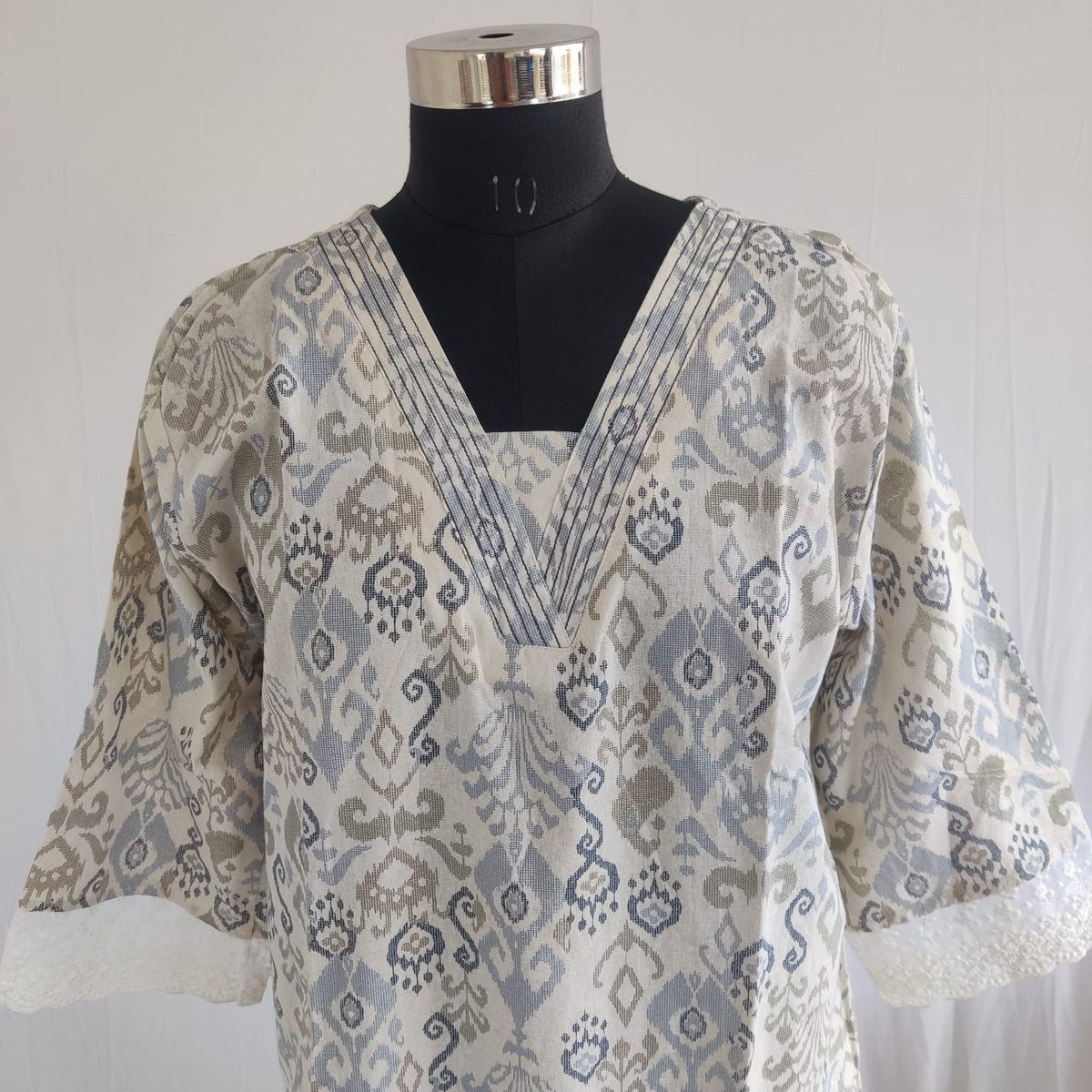 Blue Ikat Khadi Cotton Kurti