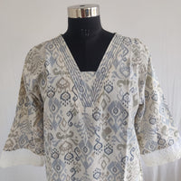 Blue Ikat Khadi Cotton Kurti